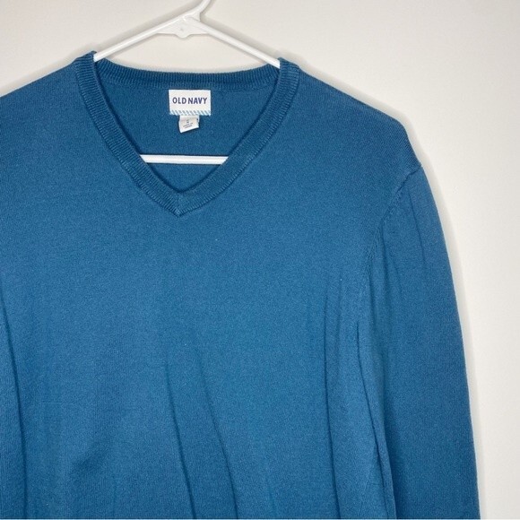 Old Navy Blue V-neck Sweater 100% Cotton Business Casual Size Medium - Picture 2 of 8